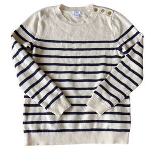 J. Jill Women’s navy and white striped sweater w/ top side buttons, size S